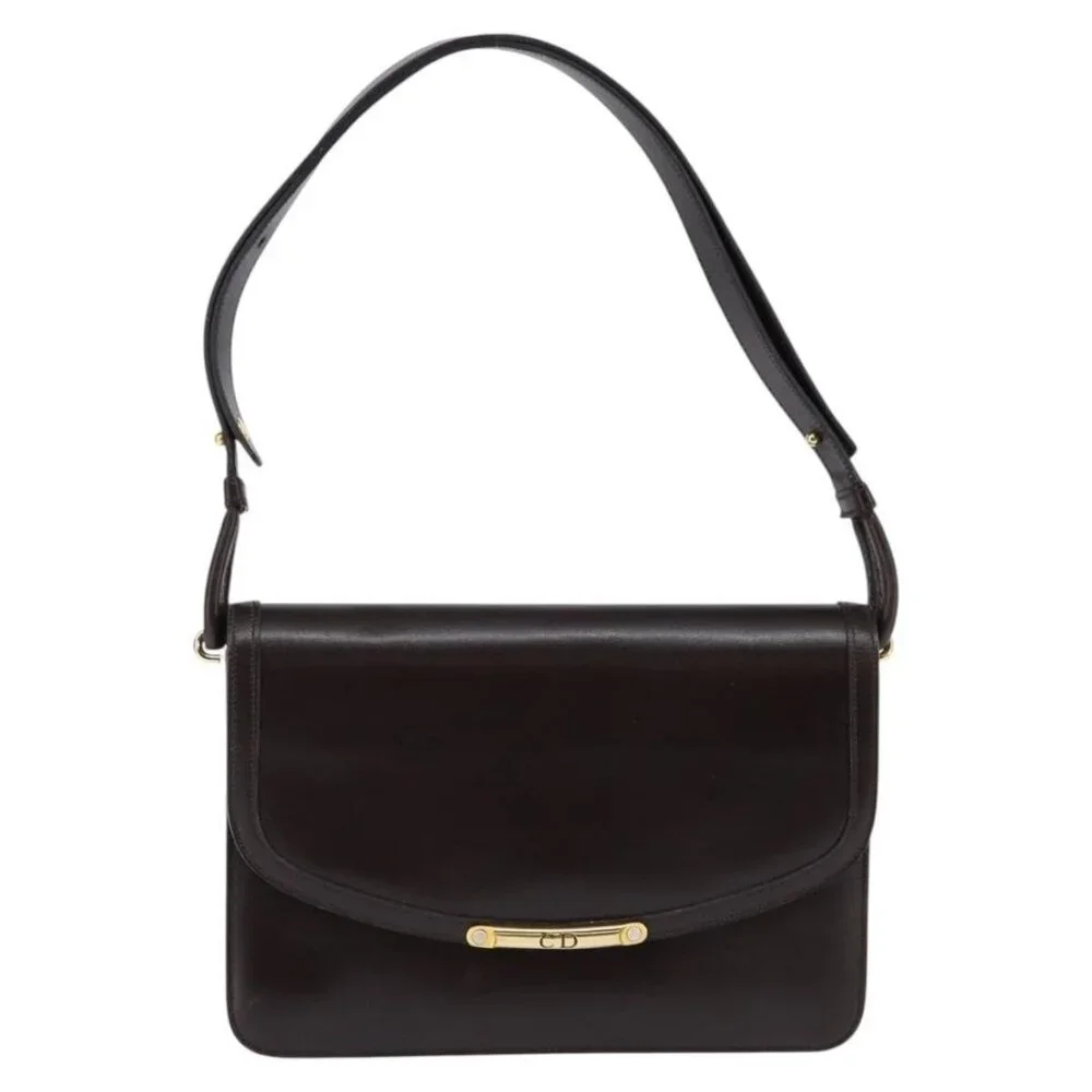 Authentic Christian Dior Shoulder Bag Leather Brown Gold - Picture 9 of 16